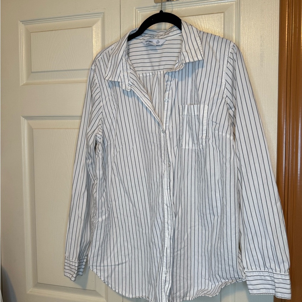 Old Navy “The Classic Shirt” White with Blue Stripes - XL